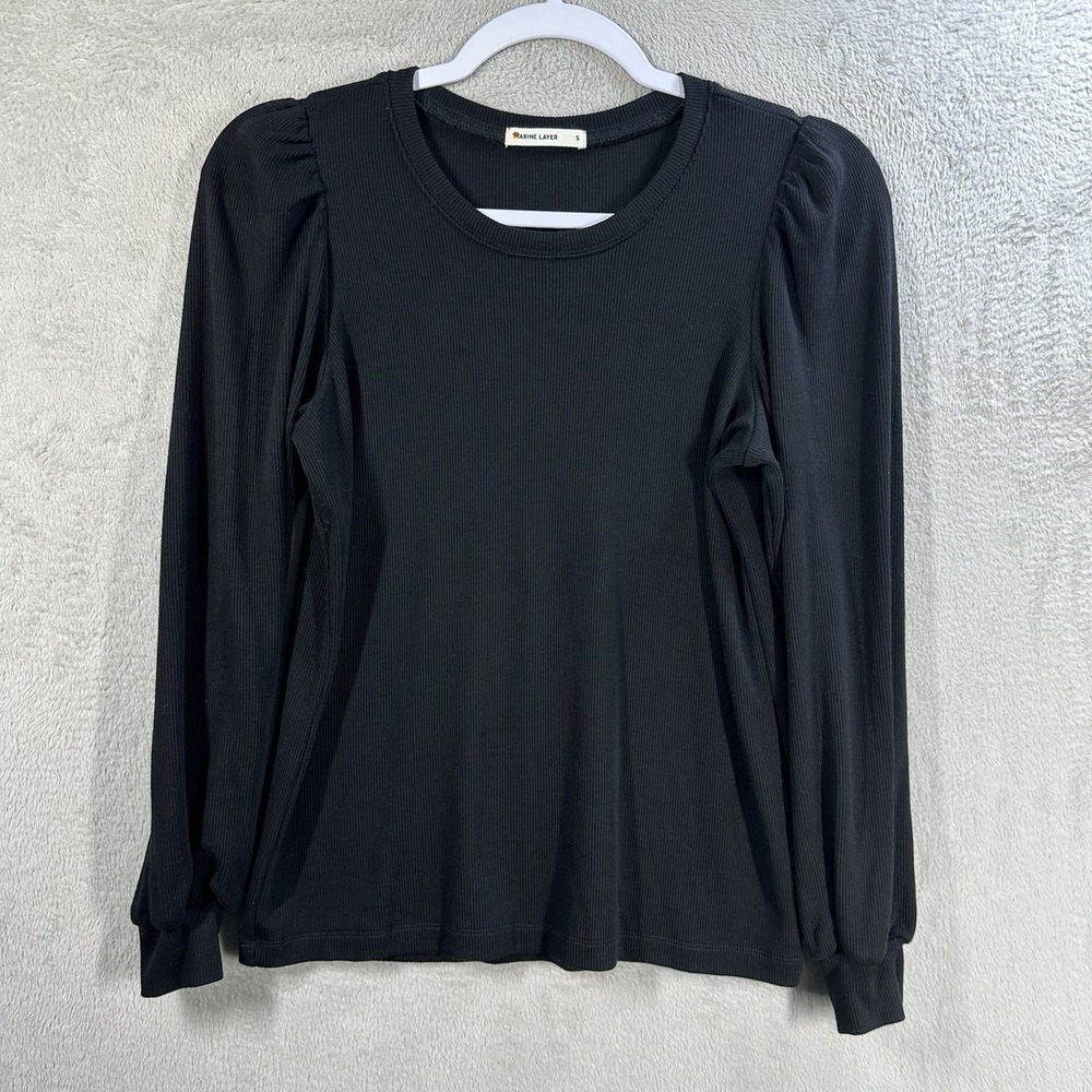 Marine Layer Rib Puff Sleeve Top Size S Black Tencel Blend Minimalist‎ Capsule